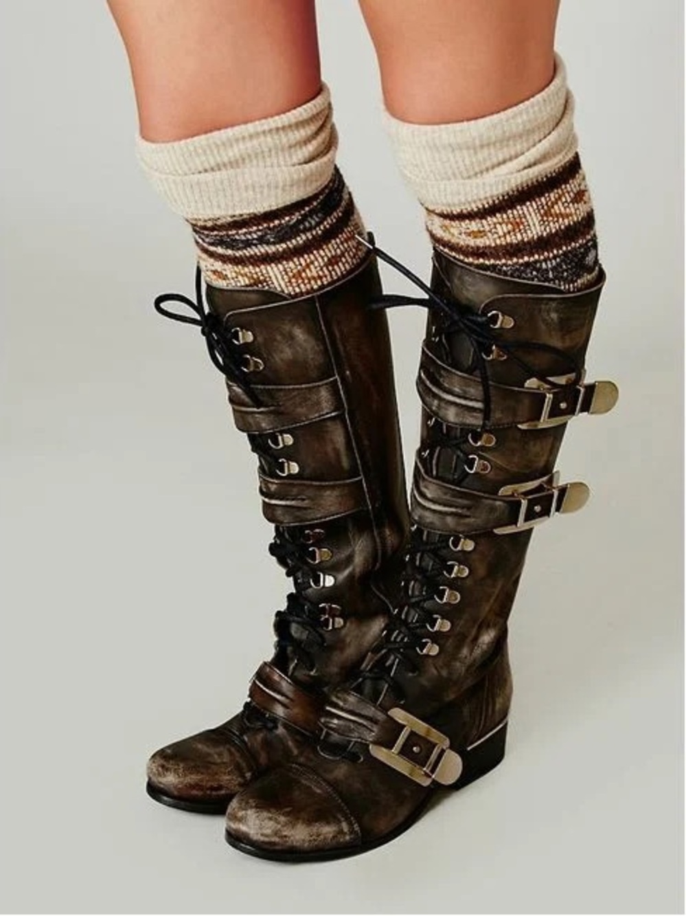Free People Kantell Lace-Up Knee Boots with Buckles